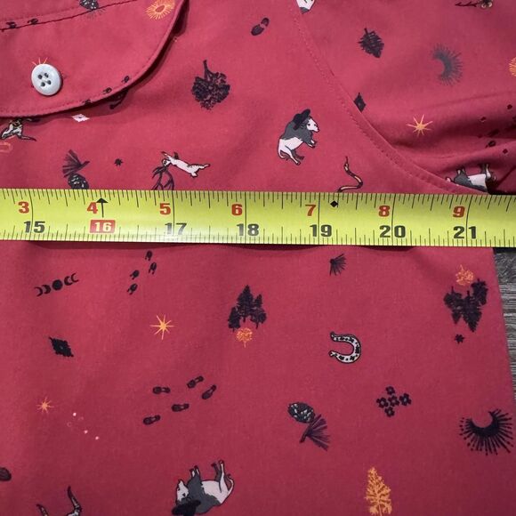 Stio Hiking Shirt Womans M Western Cowboy Print Short Sleeve Button Front Top - Picture 6 of 9